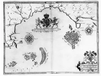 Mapa No.5 mostrando la ruta de la flota de la Armada, grabado por Augustine Ryther, 1588